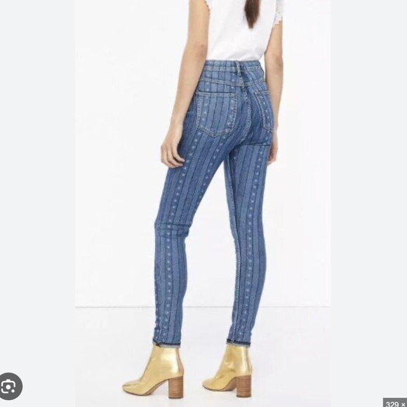SANDRO Paris Star-print Skinny Mid-rise Jeans In Blue Ladies 34 or US 2 - Picture 2 of 11